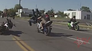 Stunt Bike CRASH Girl 2 Up Tandem Wheelie Biker HITS Fallen Rider ROC 2014 Motorcycle Accident Fail