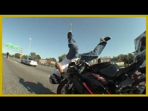 Motorcycle Stunt Rider Crashes Motorcycle During Highway Wheelie